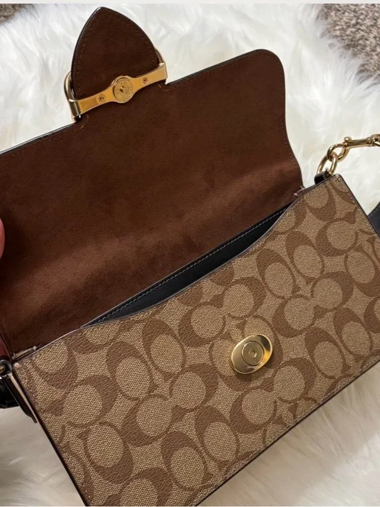 Coach Brown Signature Canvas & Leather Shoulder Bag with Black Strap - Picture 3 of 4